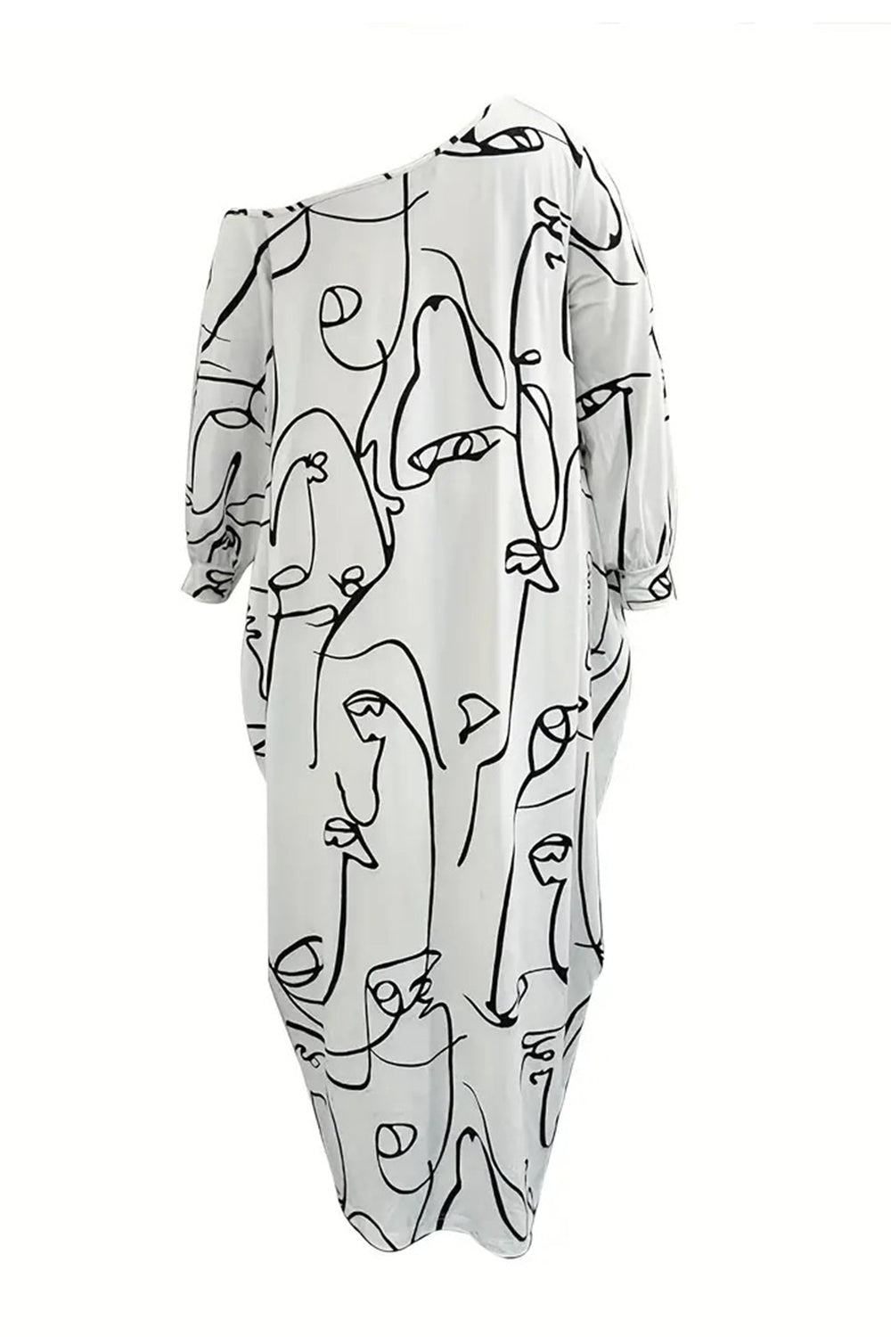 Printed Single Shoulder Lantern Sleeve Maxi Dress