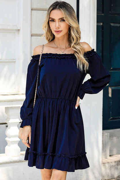 Frill Off-Shoulder Flounce Sleeve Dress