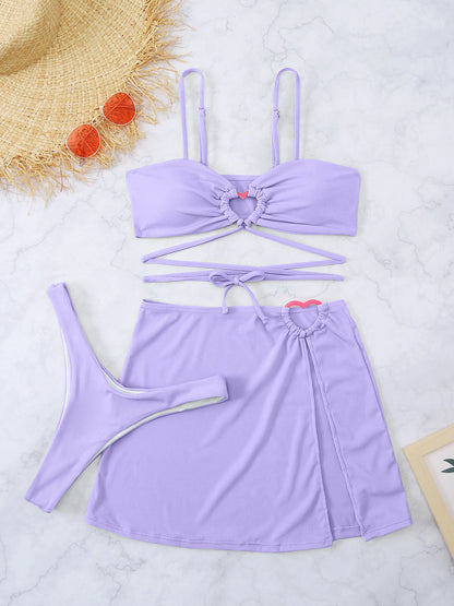 Cutout Spaghetti Strap Three-Piece Swim Set