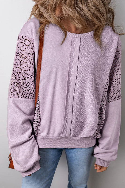 Openwork Round Neck Long Sleeve Sweatshirt