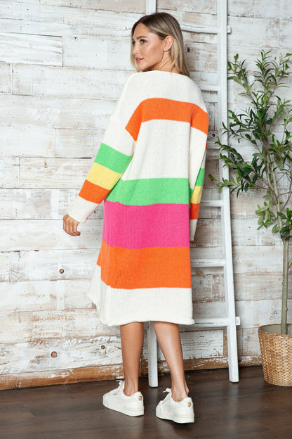 Color Block V-Neck Long Sleeve Sweater Dress