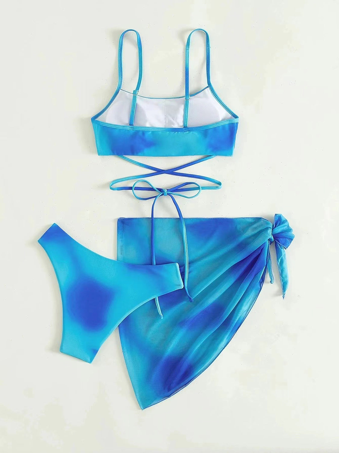 Tied Gradient Spaghetti Strap Three-Piece Swim Set