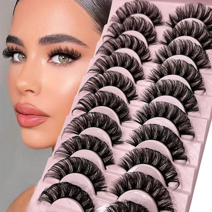 Russian Volume 3D False Eyelashes - 10-Pairs of Fluffy Mink Strip Lashes