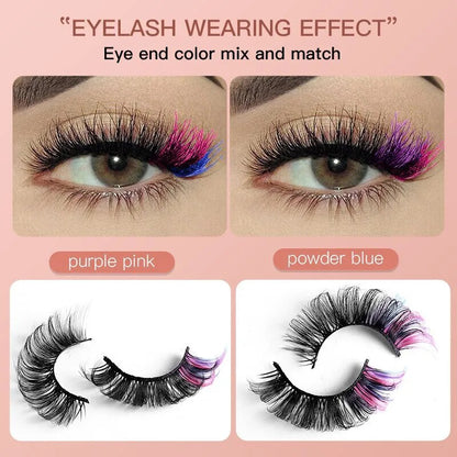 Colorful Mink Hair Fake Eyelashes - 7 Pairs of Thick, Curled Eyetail Lashes"