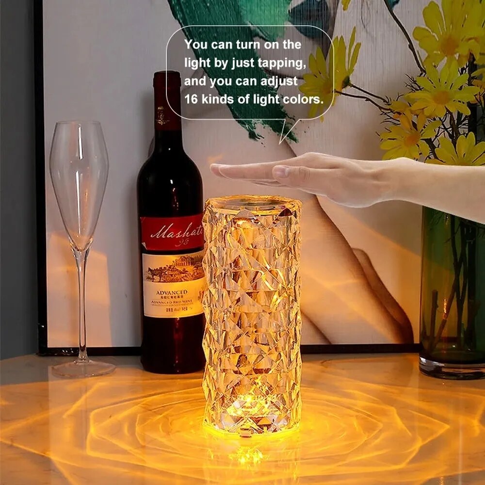 Crystal Rose Night Light - USB Touch Lamp for Bedroom Atmosphere and Room Decor