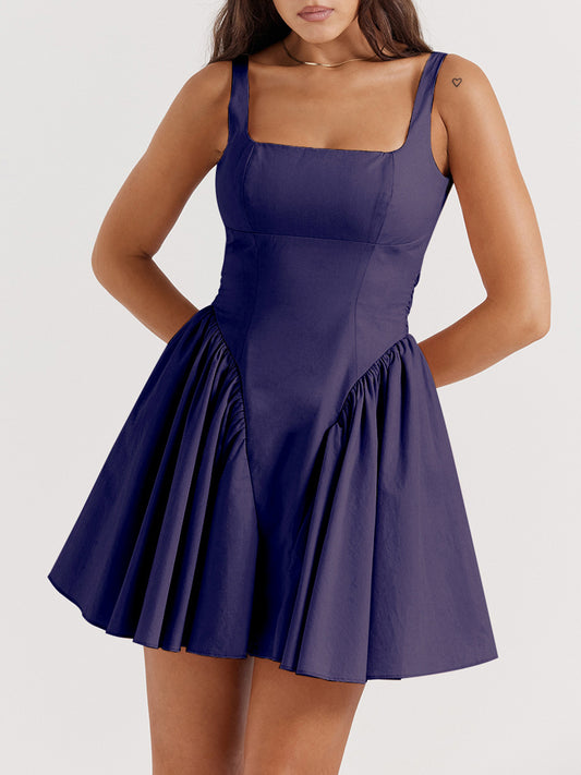 Backless Bow Detail Square Neck Mini Dress