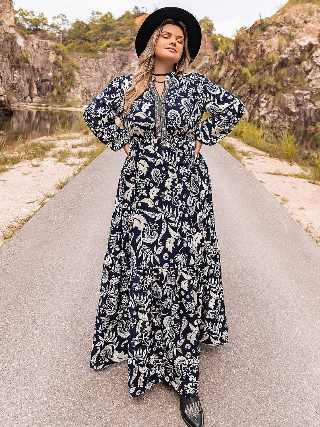 Plus Size Long Sleeve Maxi Dress The Cereal Box Store