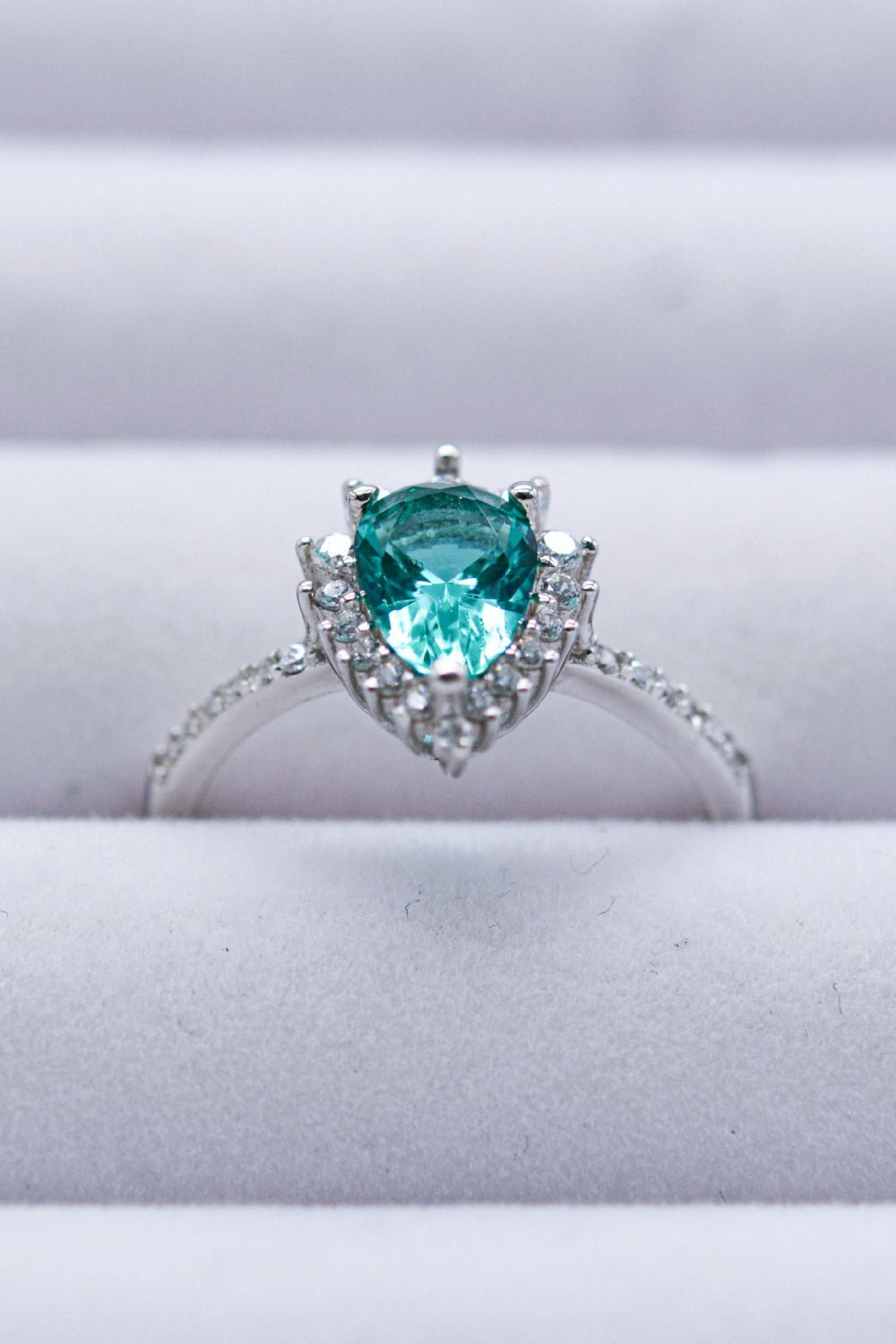 Paraiba Blue Zircon Pear Shape Ring