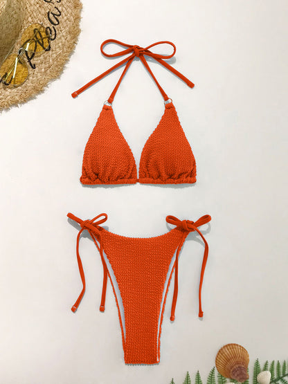 Textured Halter Neck Two-Piece Bikini Set