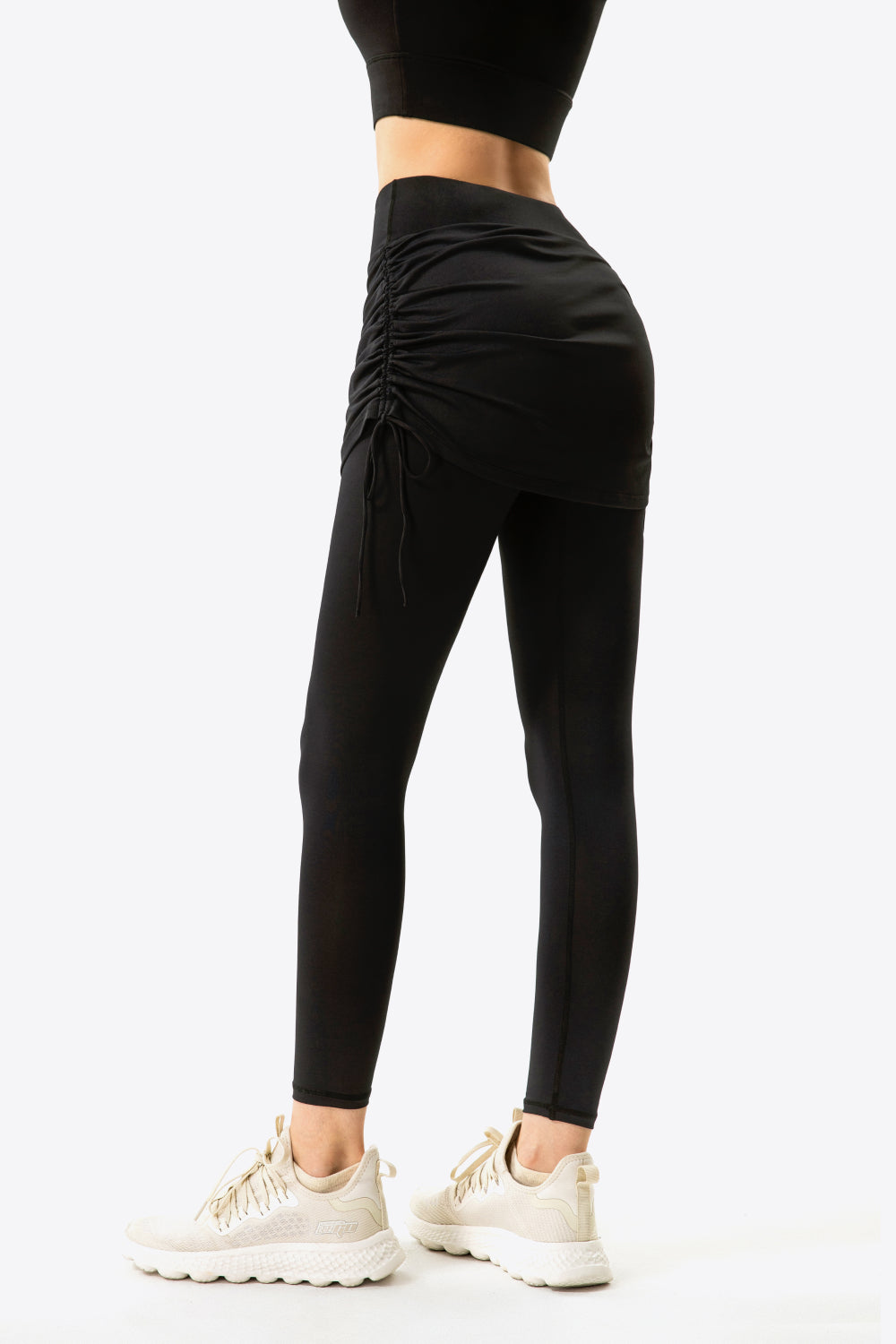 Drawstring Ruched Faux Layered Yoga Leggings – The Cereal Box Store